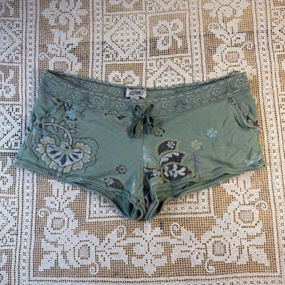Old Navy Other - Old Navy VTG Sage Green Floral Paisley Cotton Micro Mini Lounge Shorts Sz L Y2K
